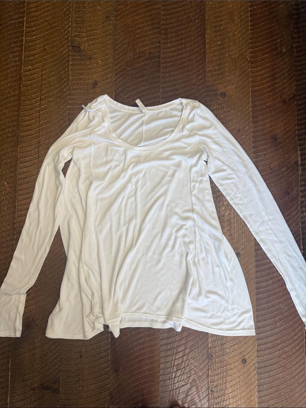 Free People Cream Long-Sleeve Scoop Neck Top